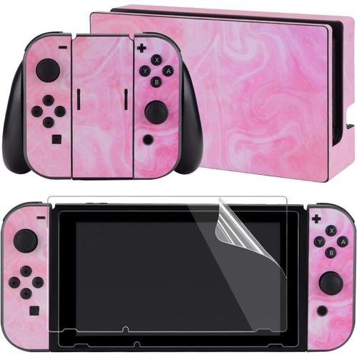 Autocollants Pour Nintendo Switch Console,Autocollant De Protection Pour Switch Joycons & Grips,Skin Sticker Pour Switch Dock Avec 2 Pcs Protecteur D'écran-Rose Psychédélique