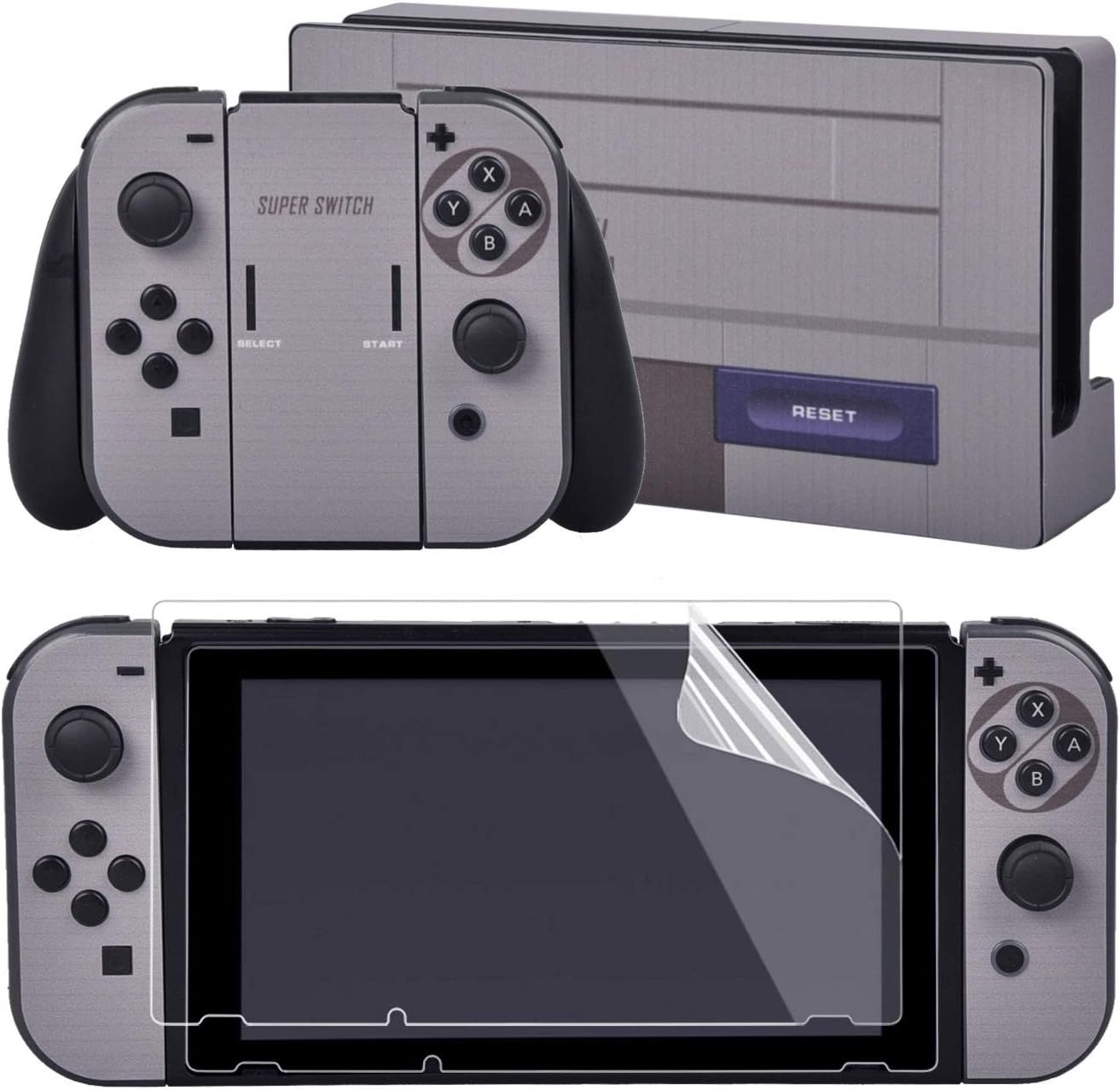 Kit D'autocollants Pour Nintendo Switch Manette Avec 2 Pcs Protecteur D'écran Film Protection(Console & Joycons & Dock & Grip)-Style Snes 16 Bits