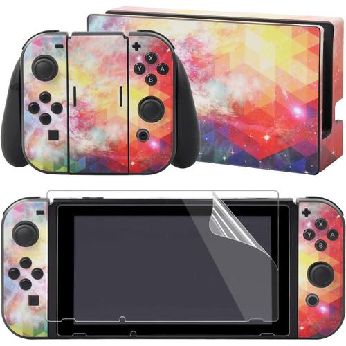 Autocollants Pour Nintendo Switch Console,Autocollant De Protection Pour Switch Joycons & Grips,Skin Sticker Pour Switch Dock Avec 2 Pcs Protecteur D'écran-Galaxie Éblouissante