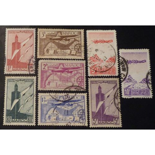 Maroc Poste Aérienne Oblitéré Y&t N° 43 À 48 Et 52 53 Lot De 8 Timbres De 1939-44 Cote 3.50 