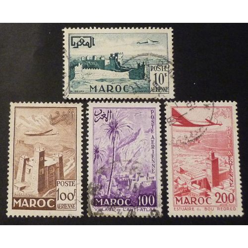 Maroc Poste Aérienne Oblitéré Y&t N° 85 87 100 101 Lot De 4 Timbres De 1952-55 Cote 3.10 