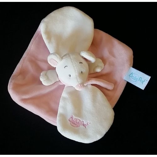 Doudou Plat Souris Blanc Et Rose Baby Nat