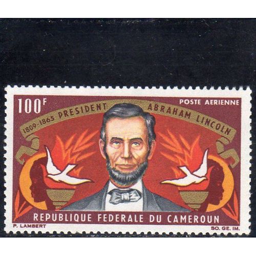Timbre De Poste Aérienne Du Cameroun (Centenaire De La Mort D'abraham Lincoln)