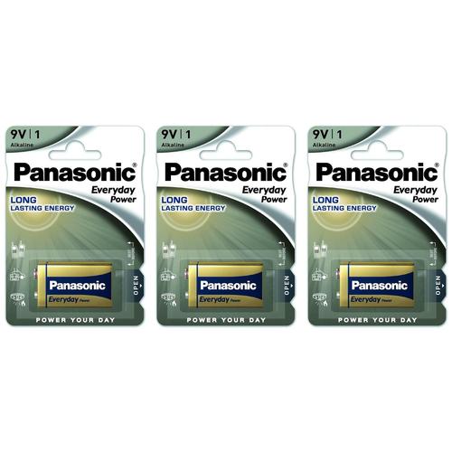 Panasonic Lot de 3 Packs 1 Pile Alcaline Everyday Power SILVER 9V CUBE 6LF22 6LR61