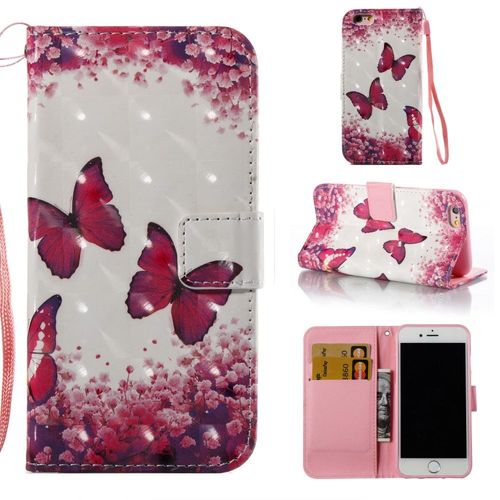 Etui Pu Vivid 3d Avec Stand Motif Papillons Et Fleurs Rouge Pour Apple Iphone 6,Iphone 6s