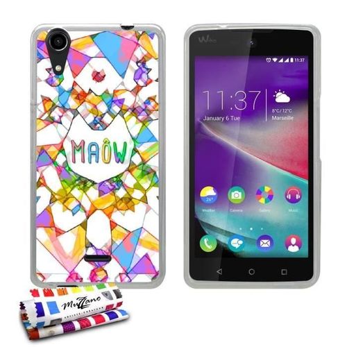 Coque Case Wiko Rainbow Lite (4g) Maow Contour Transparent Silicone Souple (Tpu)