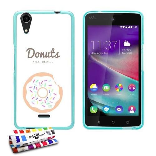 Coque Case Wiko Rainbow Lite (4g) Beignets Donuts Contour Bleu Silicone Souple (Tpu)