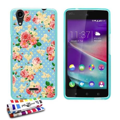 Coque Case Wiko Rainbow Lite (4g) Romantique Pastel Contour Bleu Silicone Souple (Tpu)