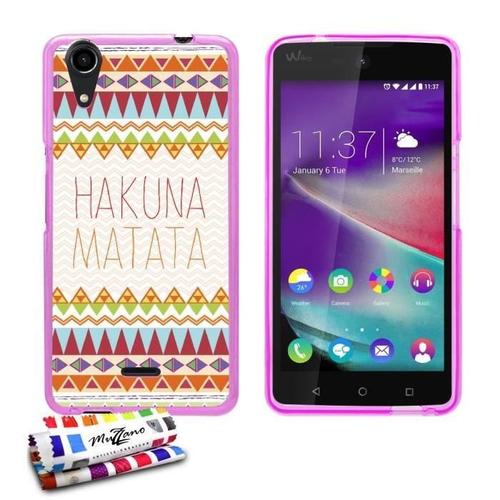 Coque Case Wiko Rainbow Lite (4g) Hakuna Matata Contour Rose Silicone Souple (Tpu)