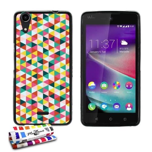 Coque Case Wiko Rainbow Lite (4g) Triangles Contour Noir Silicone Souple (Tpu)