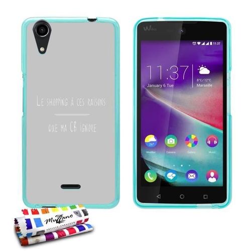 Coque Case Wiko Rainbow Lite (4g) Shopping Contour Bleu Silicone Souple (Tpu)