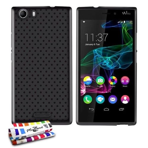 Coque Case Wiko Rigde 4g Pois Noir Contour Noir Silicone Souple (Tpu)