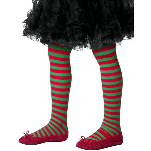 Collants Rayés Verts Et Rouge Enfant Taille Unique