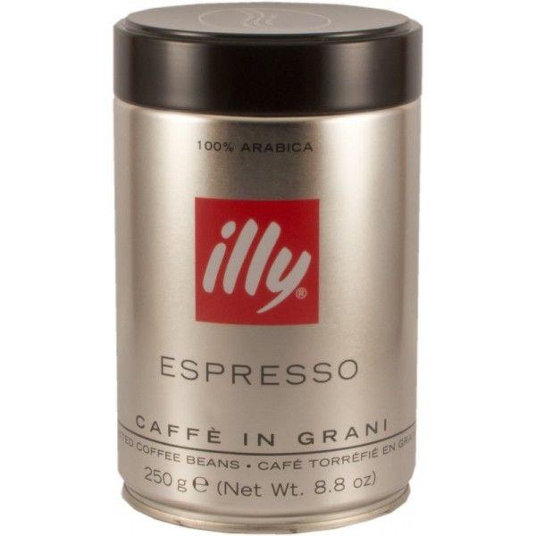 Café grains Espresso Illy. Boite métal 250 g.