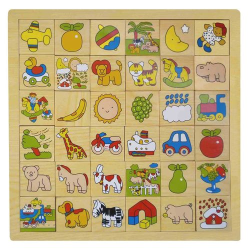 Imagier Puzzle Animaux 36 Dominos En Bois Pour Enfant 31x31cm