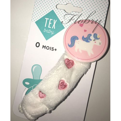 Pince Attache Tetine Sucette Tex Baby Rose Blanc Licorne Coeurs