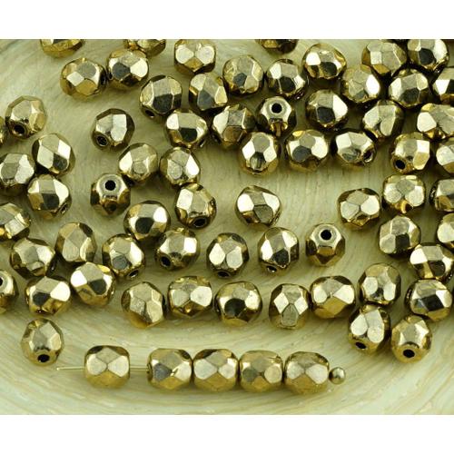 100pcs Metallic Gold Bronze Verre Tchèque Ronde À Facettes Feu Poli Petites Perles D'entretoise De 4mm