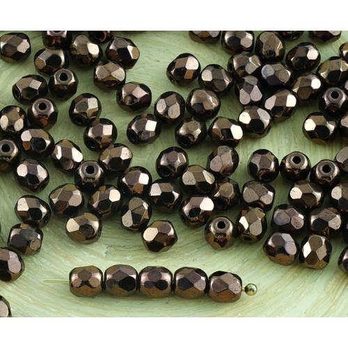 100pcs Métallique Brillant Bronze Brun Lustre Verre Tchèque Ronde À Facettes Feu Poli Petites Perles D'entretoise De 4mm