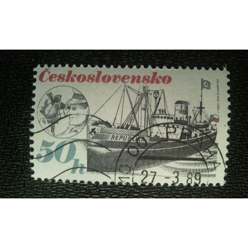 Timbre Tchécoslovaquie (Yt 2798 ) 1989 Industrie Maritime - République