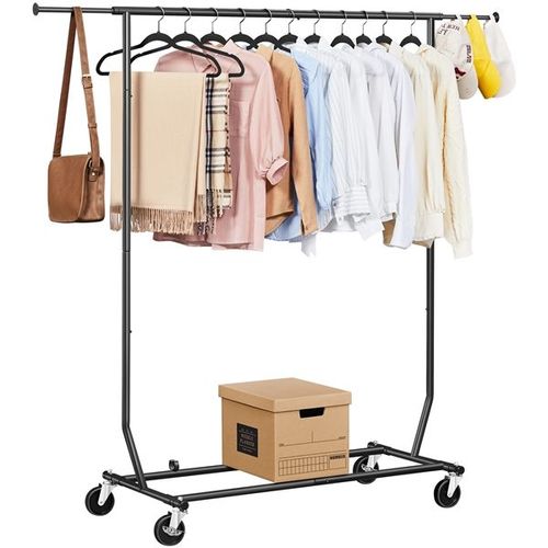 Yaheetech Portant À Vêtements Réglable Télescopique Penderie À Roulettes, Porte-Manteau Avec Etagères À Chaussures, Pliable, Chromé, Charge 90kg, Hauteur Et Largeur Extensibles, Noir