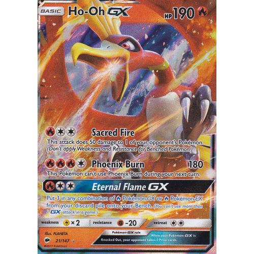 Carte Pokemon - Ho-Oh Gx - 21/147 - Ultra Rare - 21/147 - Soleil Et Lune 3 Ombres Ardentes - Version Anglaise -