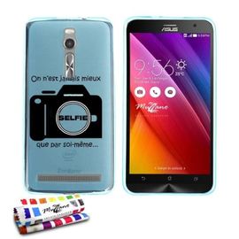 Coque Case Asus Zenfone 2 Deluxe (5.5) Selfie Contour Bleu Silicone Souple (Tpu)