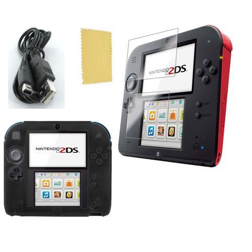 Pack 3 En 1 Nintendo 2ds : Housse Silicone Noir - Chargeur Usb - Protection Écran