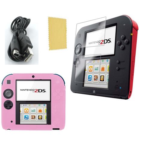 Pack 3 En 1 Nintendo 2ds : Housse Silicone Rose - Chargeur Usb - Protection Écran