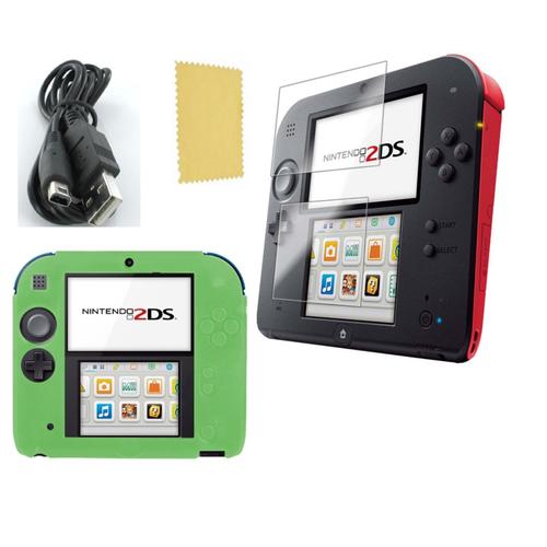 Pack 3 En 1 Nintendo 2ds : Housse Silicone Vert - Chargeur Usb - Protection Écran