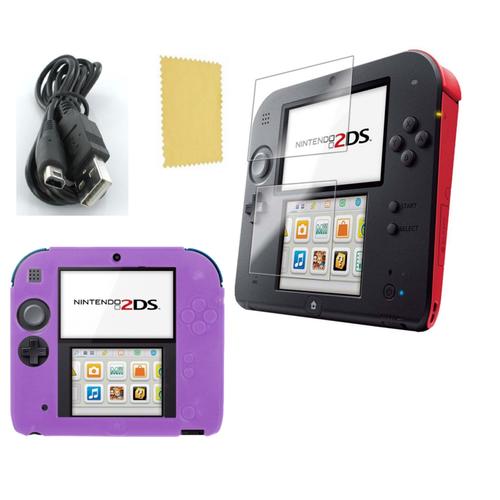Pack 3 En 1 Nintendo 2ds : Housse Silicone Violet - Chargeur Usb - Protection Écran