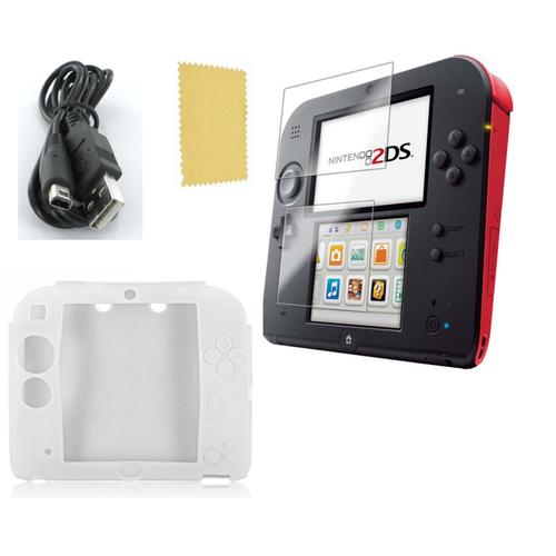 Pack 3 En 1 Nintendo 2ds : Housse Silicone Blanc - Chargeur Usb - Protection Écran