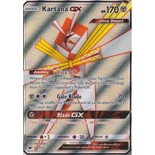 Carte Pokemon Kartana Gx - 106/111 - Ultra Rare En Full Art ( Katagami Gx ) - 170 Hp - Soleil Et Lune 4 Invasion Carmin - Version Anglaise -