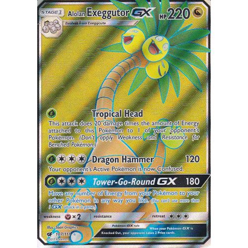 Carte Pokemon - Alolan Exeggutor Gx - 107/111 - Ultra Rare En Full Art ( Noadkoko D'alola Gx ) - 220 Hp - Soleil Et Lune 4 Invasion Carmin - Version Anglaise -