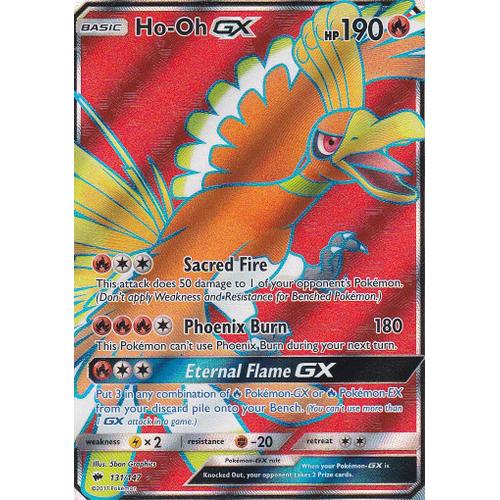 Carte Pokemon - Ho-Oh Gx - 131/147 - Ultra Rare En Full Art - 190 Hp- Soleil Et Lune 3 Ombres Ardentes - Version Anglaise -