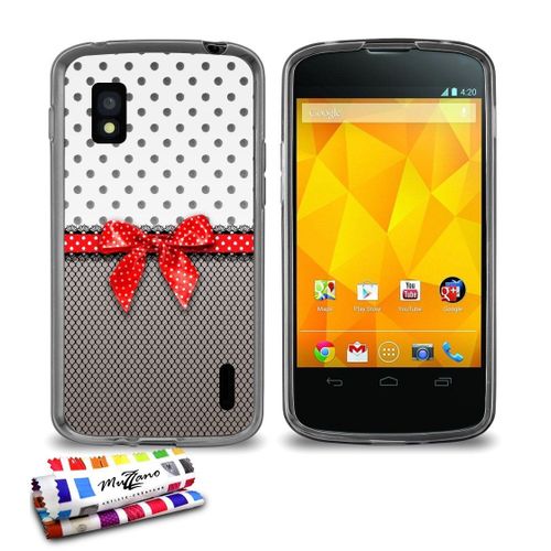 Coque Case Google Nexus 4 Pin Up Rose Contour Gris Silicone Souple (Tpu)