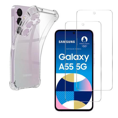 Coque Antichoc Pour Samsung Galaxy A55 5g Et 2 Verres Trempé Film Protection Ecran Phonillico®