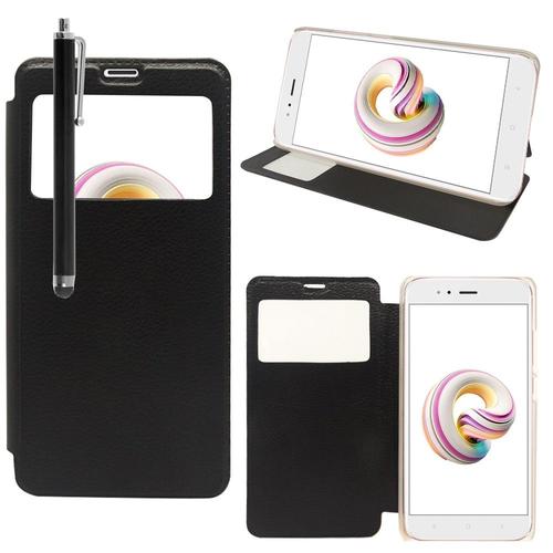 Pour Xiaomi Mi A1/ Mi 5x 5.5" : Etui Housse Coque Pochette Plastique View Case, View Cover, Etui À Rabat - Noir + Stylet