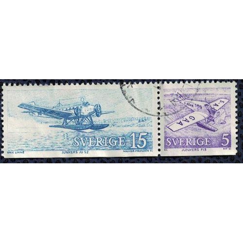 Suède 1972 Oblitérés Used Poste Aérienne Lot 2 Avions Junkers Ju52 Et F13 Su