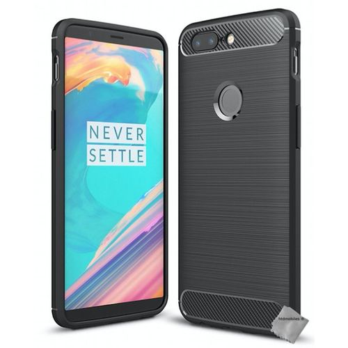 Housse Etui Coque Silicone Gel Carbone Pour Oneplus 5t + Verre Trempe - Noir