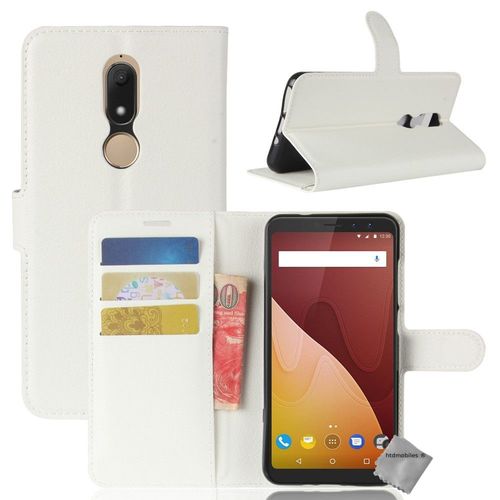 Housse Etui Coque Pochette Portefeuille Pour Wiko View Prime + Verre Trempe - Blanc