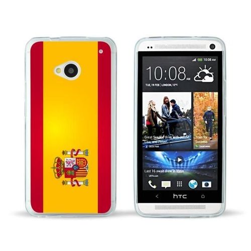 Coque Case Htc One M7 Drapeau Espagne Contour Transparent Silicone Souple (Tpu)