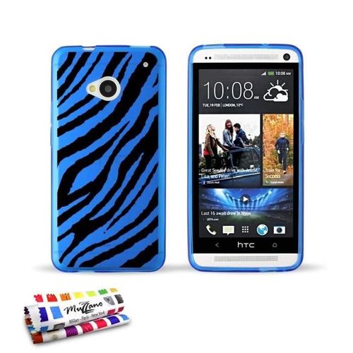 Coque Case Htc One M7 Rayures Zebre Contour Bleu Silicone Souple (Tpu)