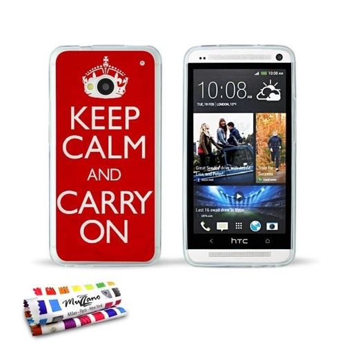 Coque Case Htc One M7 Keep Calm Contour Transparent Silicone Souple (Tpu)