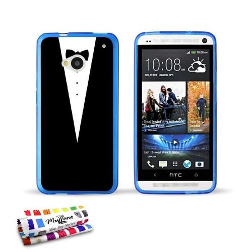 Coque Case Htc One M7 Smocking Contour Bleu Silicone Souple (Tpu)