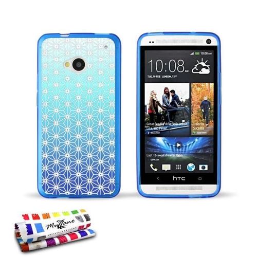 Coque Case Htc One M7 Asanoha Contour Bleu Silicone Souple (Tpu)
