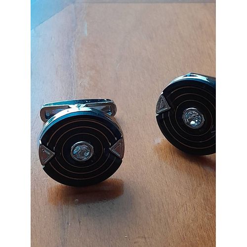 Boutons De Manchettes En Forme De Disque Avec Incrustation Au Centre De Couleurs Argent Et Noire Pour Du Style ...