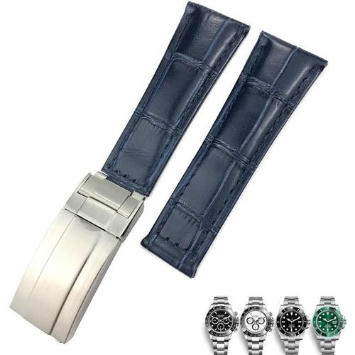 Bracelet De Montre En Cuir Véritable 20 Mm Pour Rolex Yatch Master Submariner Daytona Noir/Vert Motif Alligator