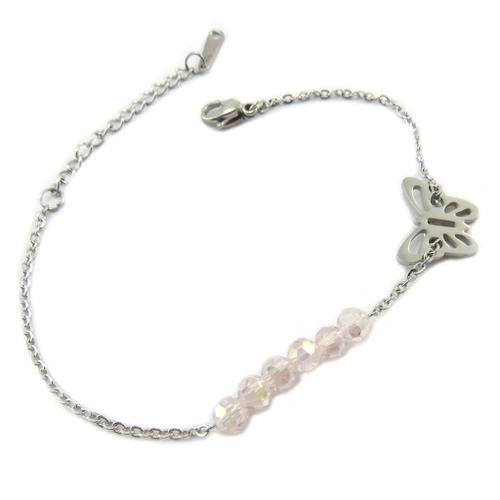 Promo -27%, Les Trésors De Lily [P4884] - Bracelet Acier &#34papillon&#34 Rose Arge...