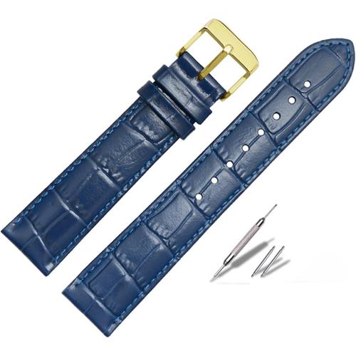 Bracelet de montre classique en cuir véritable bleu foncé pour bracelet de marque 18 mm, 20 mm, 22 mm avec fermoir en acier inoxydable