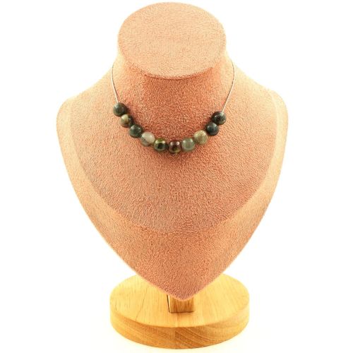 Collier 10 Perles Jaspe Sang De Dragon 8 Mm. Chaine En Acier Collier Femmes, Hommes. Taille Personnalisable.